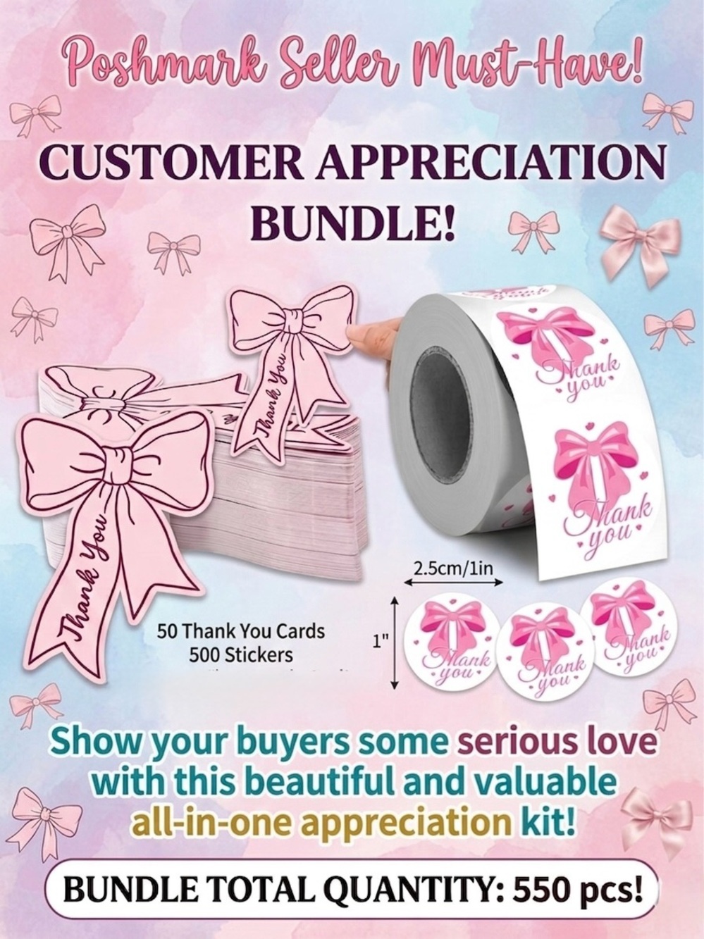 550 pcs Customer Appreciation Bundle - Thank You Cards & Stickers